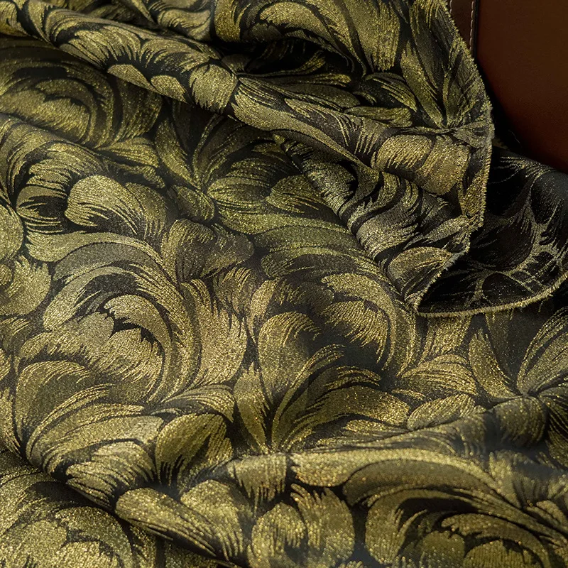 Retro Black Gold Color Feather Pattern Jacquard Brocade Fabric