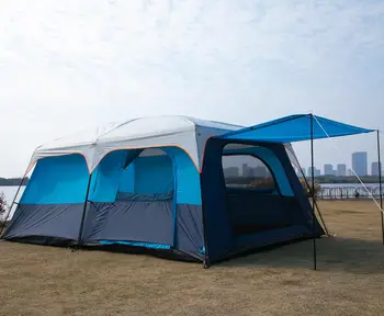 Tent 10-12-14 Person(Style-B)Family Cabin Tents,2 Rooms3 Doors and 3 Windows Mesh,Straight Wall Waterproof,Double Layer,Big Tent 4