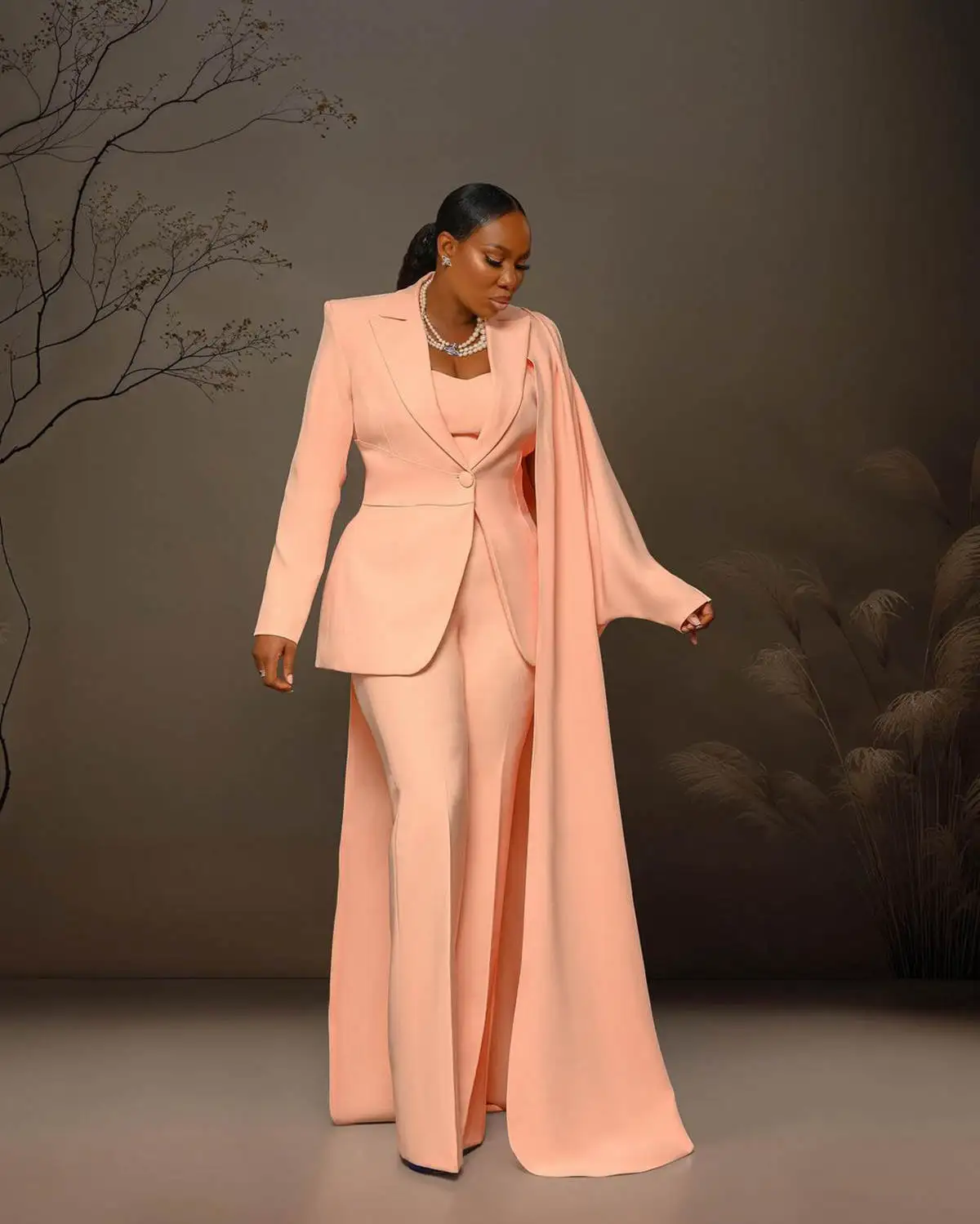 One Button Women Jacket Outfits 2 Pieces Elegant Full Sleeve Blazer Wide Legs Pants Made Party Dresses