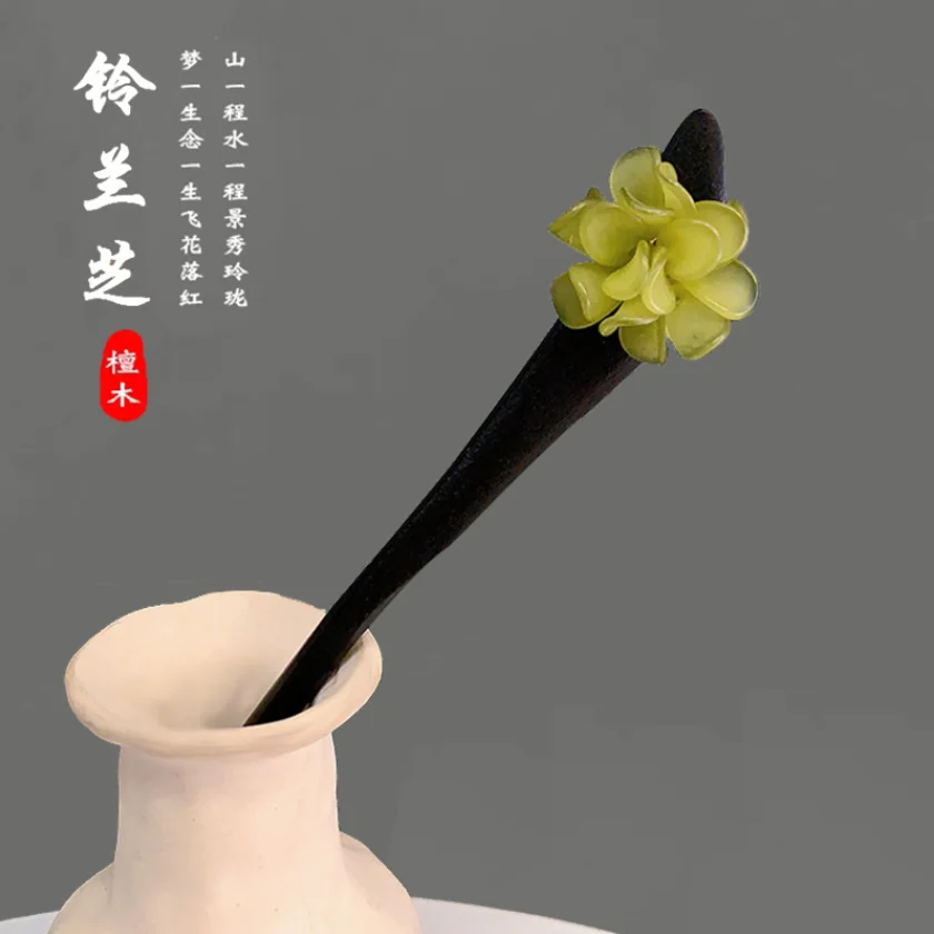 Retro Rote Blumen-Holzhaarnadel für Frauen 2025 Neujahr Hanfu Perlen Quaste Haarspange Chinesischer Stil Haargabel Hanfu Accessoires – Detail 7