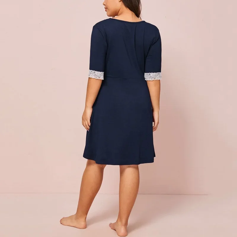 Plus Size Lace Panel Short Sleeve Summer Elegant A-line Dress V-neck Fit And Flare Casual Dress Large Size Beach Dress 7XL 8XL