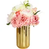 Simple electroplated striped gold solid color flower arrangement Ceramic vase Modern decoration vase home decoration ins 5