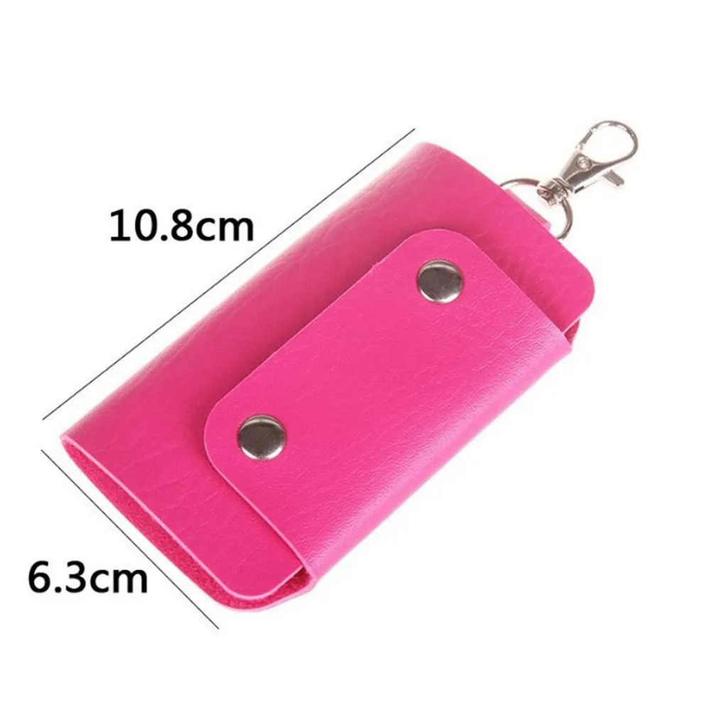 Key Holder Portable Leather Housekeeper Car Keychain Bag Case Unisex Wallet Cover Simple Solid Color Storage