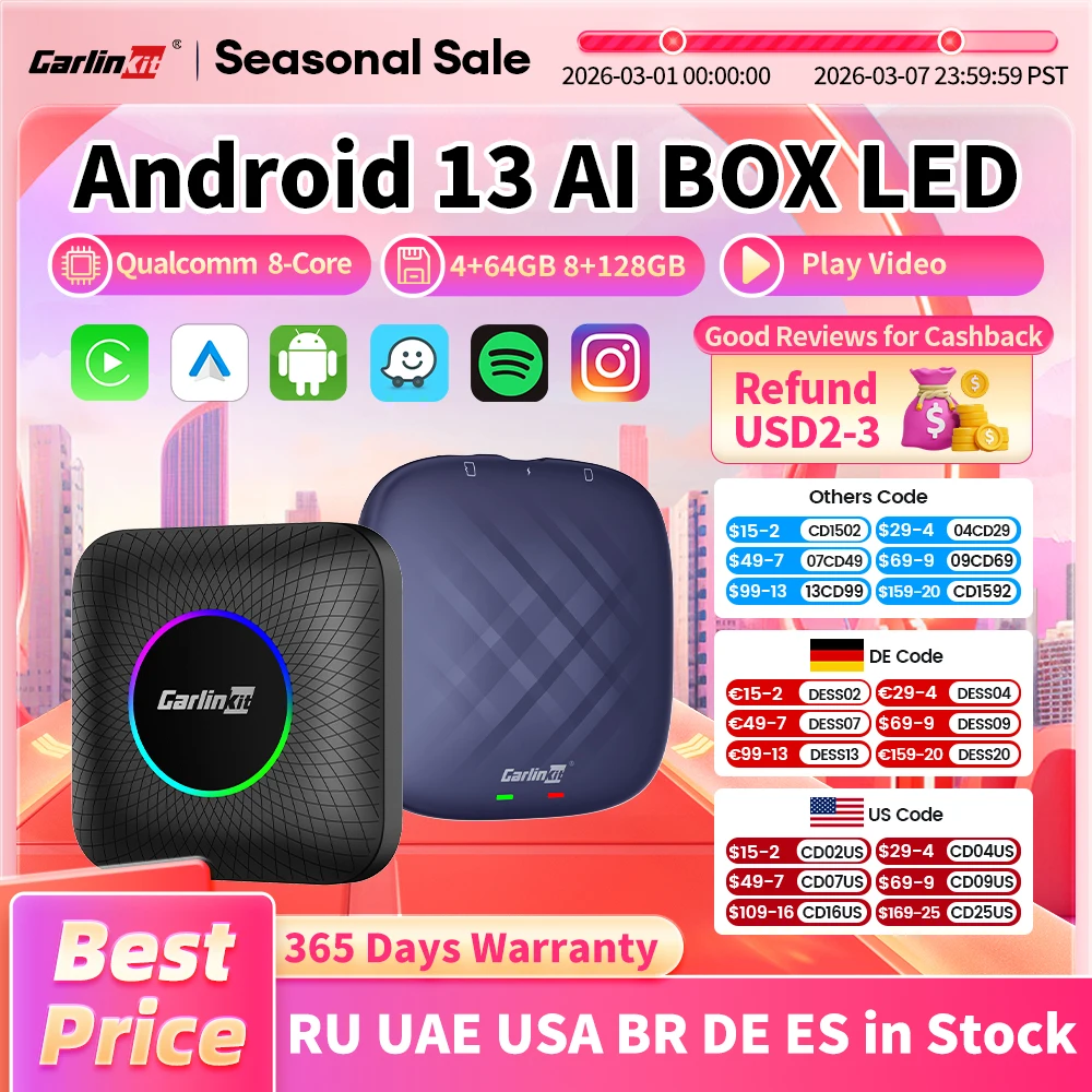 2026 CarlinKit CarPlay AI Box Android 13.0 SM6225 8-Cores Android