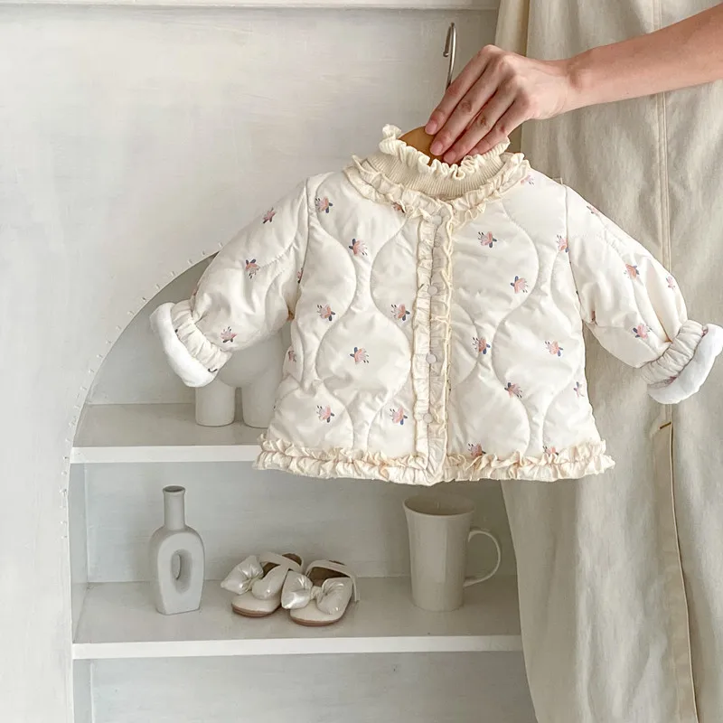 Girls Fashion Coat Clothes Baby Long-sleeve Winter Floral Padded Jacket Thin Tops Lace Outerwear Clothing 0-3T