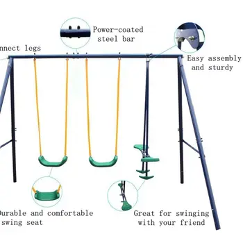 Metal Swing Set Outdoor with Glider for Kids, Toddlers, Children 3