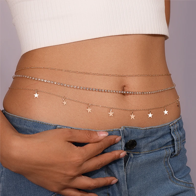Aihua Multi Layer Mond Sterne Anhänger Taille Kette für Frauen Bund Einfache Körper Kette Sommer Strand Taille Schmuck Zubehör – Detail 3