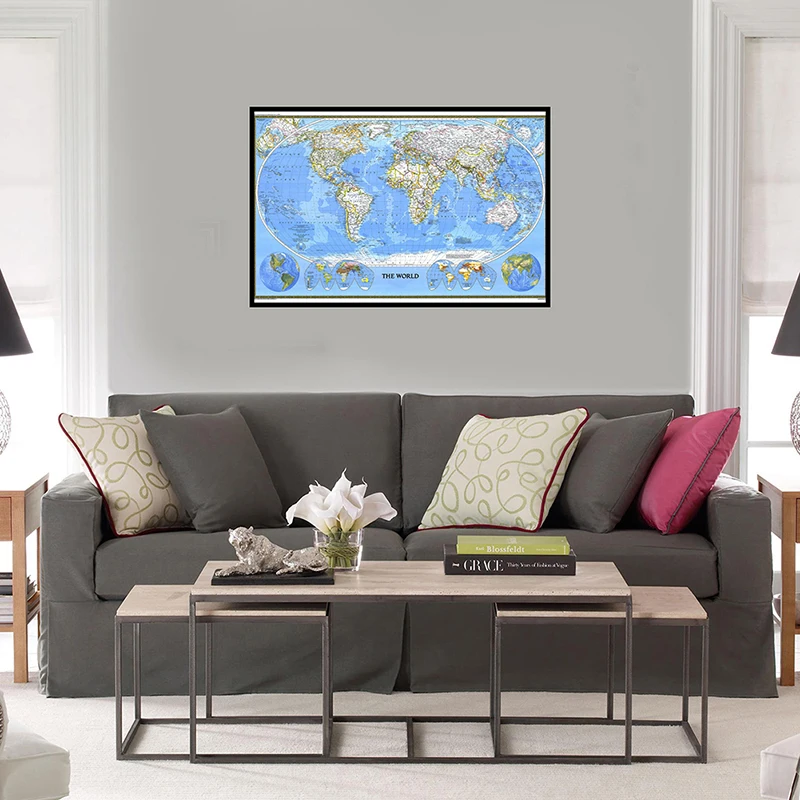 84*59cm World Map 1988 Office Supplies Detailed Poster Wall Chart Retro Non Woven Paper Map of World Poster Decoration 84 59cm the world map wall art detailed map non smell canvas painting living room home decor school teaching supplies