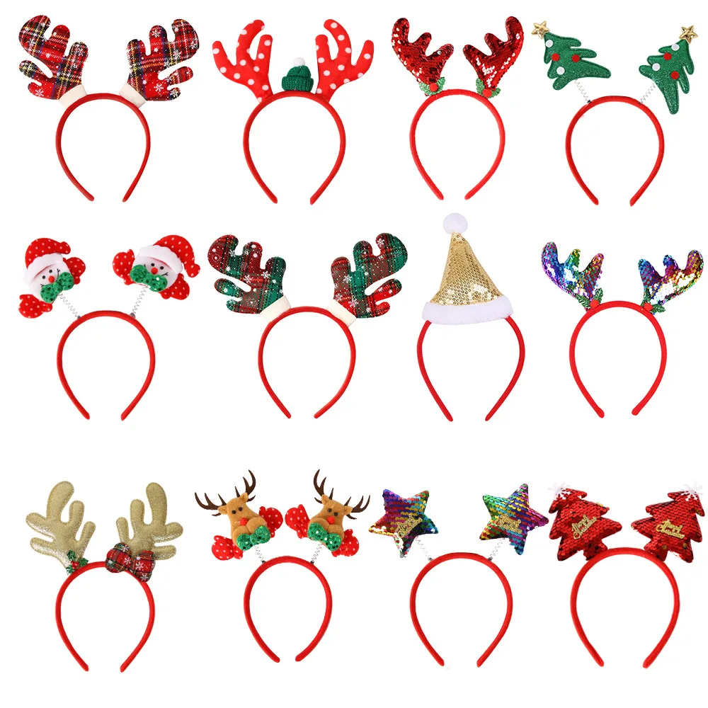12PCS Christmas Headbands Xmas Santa Elk Antlers Headband Hair Hoop Women Girl Diadem Elf Ears Horns Noel Navidad Hair Accessory hair accessories hair headband deer ears headgear