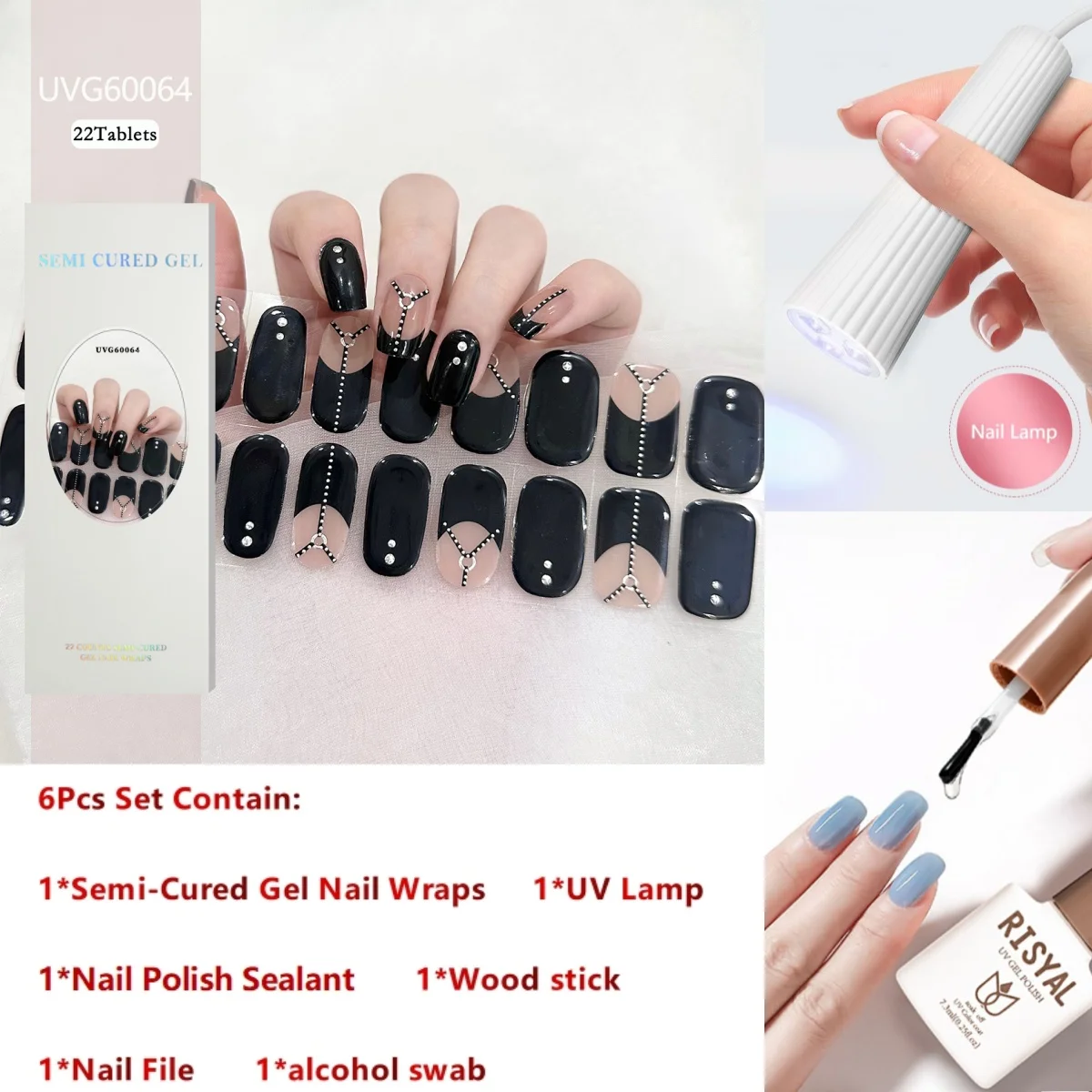 Semi Cured Gel Nail Strips with UV Lamp Gel Nail Polish Sealant Varnish Long-term Lamp Hardened and Firm 6Pcs/set For 30 Days