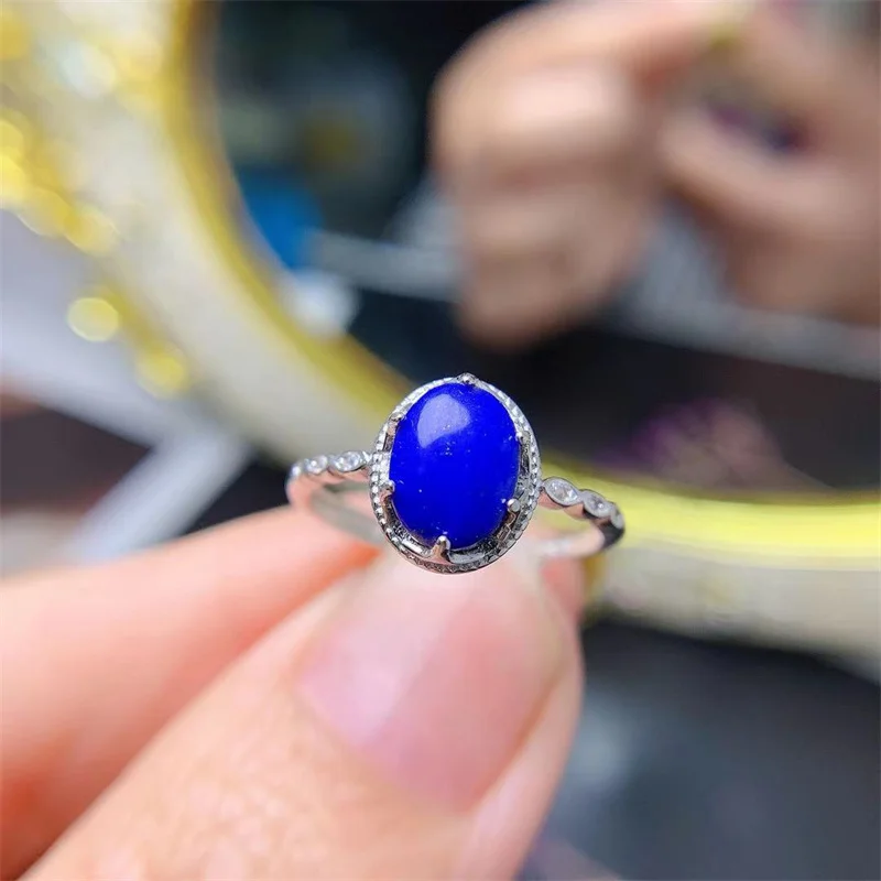 

925 Sterling Silver Natural Lapis Ring for Women with Certificate Birthday Jewelry Gift