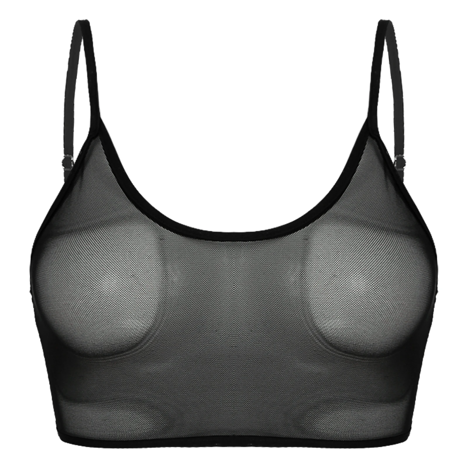 

Women Adjustable Spaghetti Straps Camisole Vest Ladies Sheer Mesh Sleeveless Crop Top Party Club