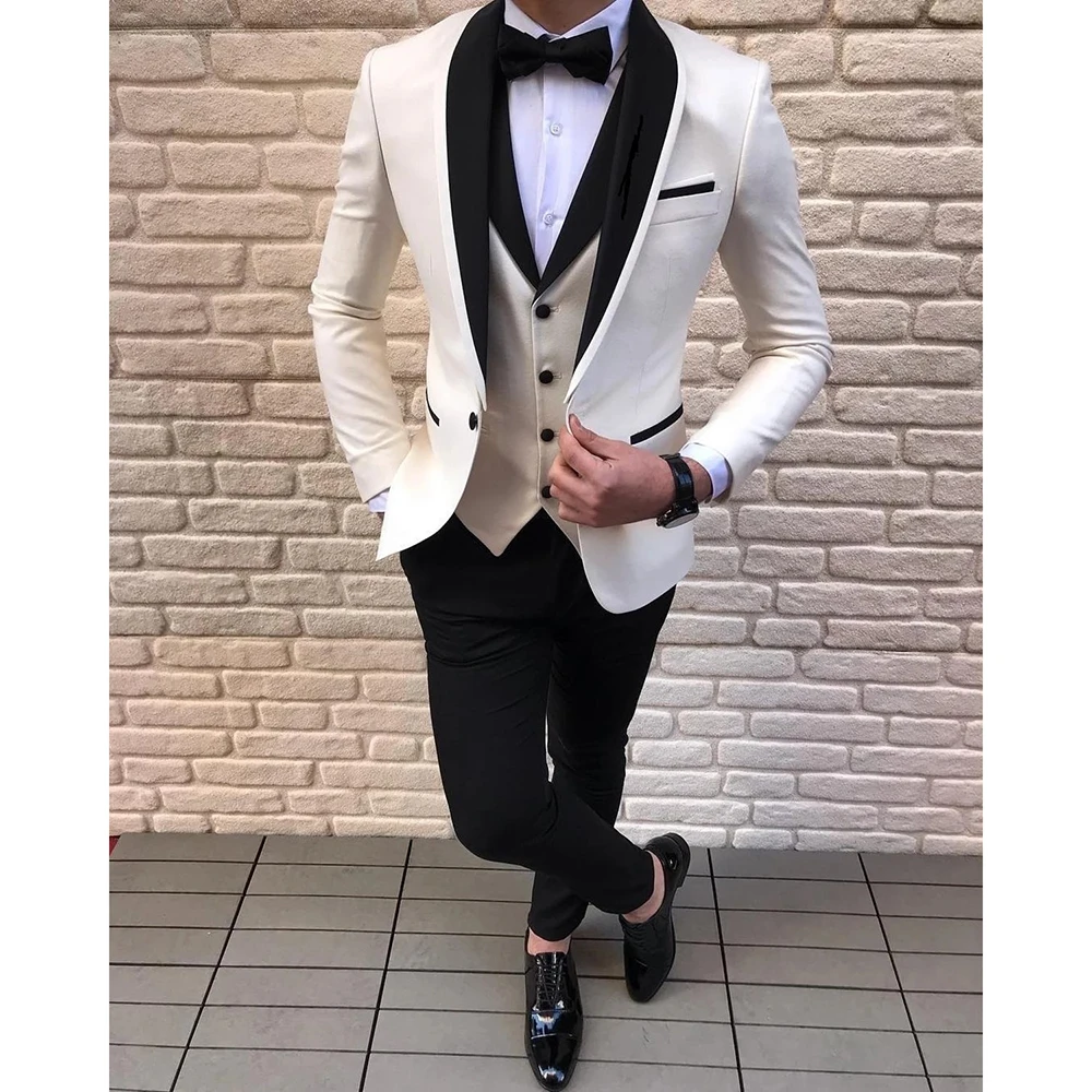 

Fashion New Men Suits 3 Piece Chic Shawl Lapel Casual Elegant Suits for Men Wedding Groom Slim Fit Tuxedo (Blazer+Vest+Pants)