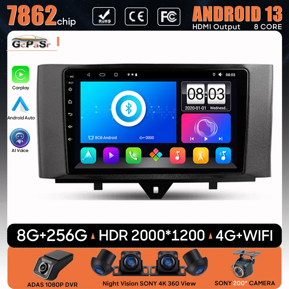 

Автомобильный радиоприемник Android 13 для Mercedes Benz Smart Fortwo 2005 - 2010 2011-2015 навигация GPS Android авто стерео плеер видео Wifi