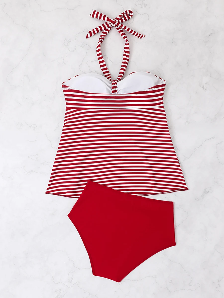 Tankini Halter Neck Print Design - red back