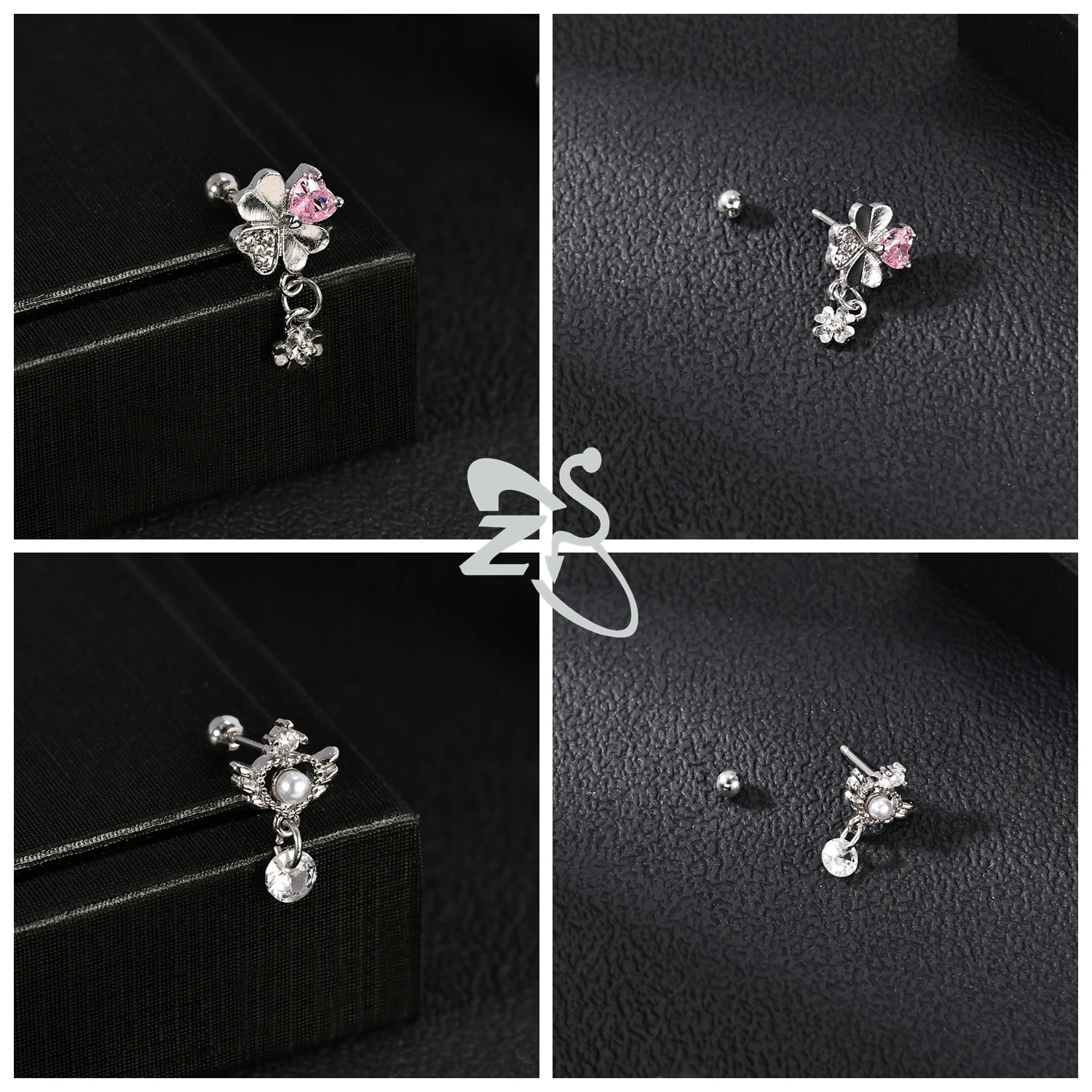 Cute Heart Stud Earrings - 20G Pink CZ Crystal Jewelry for Kids  Women