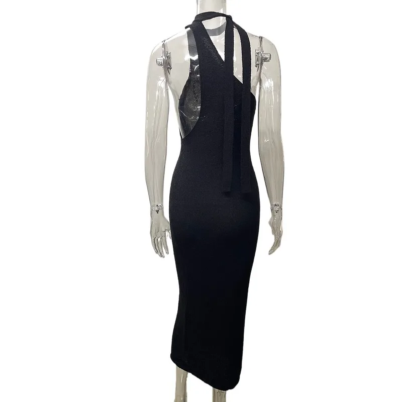 Vestidos de playa para vacaciones de verano para mujer, negros, de punto, sin mangas, ajustados, sexis, largos, elegantes, bohemios, para fiesta, 2025