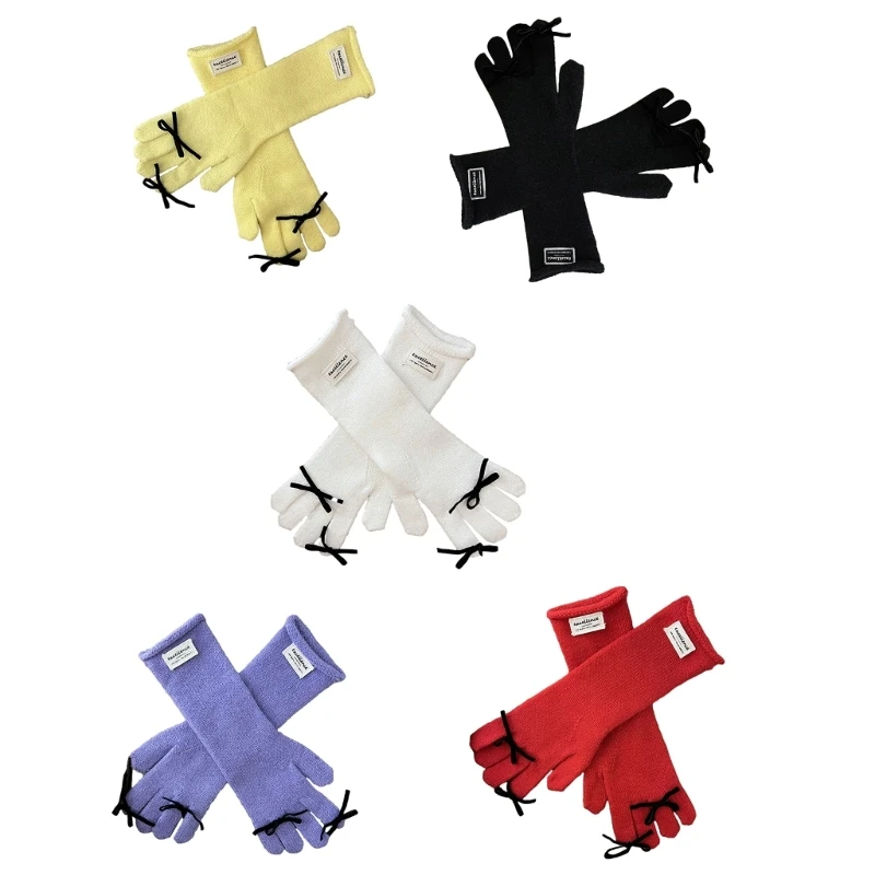 

Teens Girl Y2K Knit Bowknot Gloves Subculture Arm Gloves Women Cool Accessories 28TF