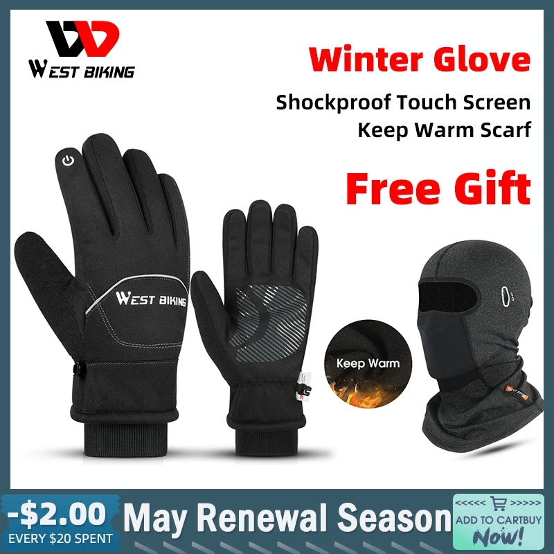 WEST BIKING Winter Cycling Bicycle Gloves Touch Screen Thermal