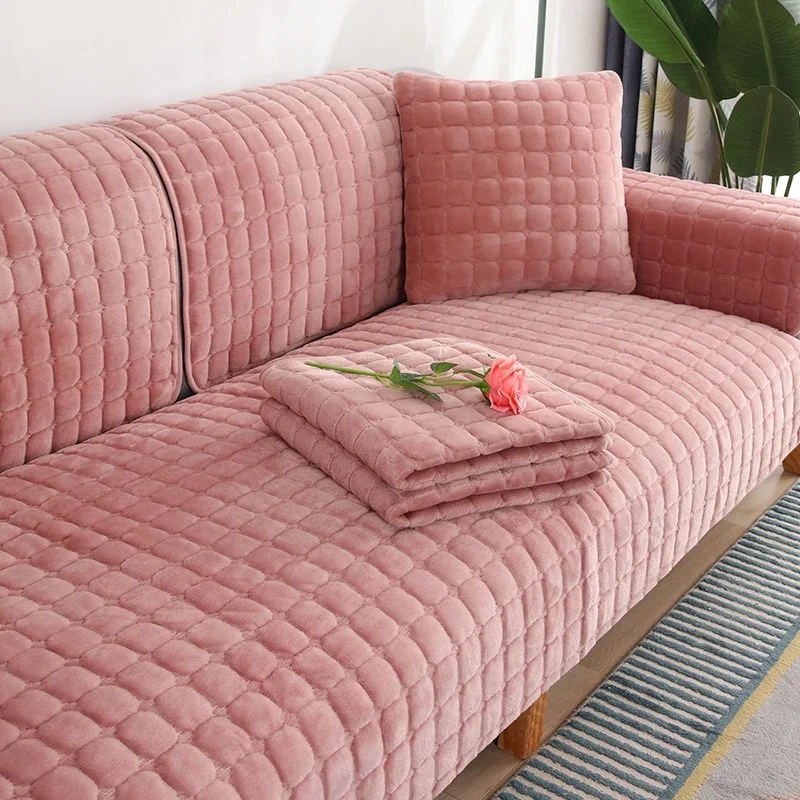 Luxurious Velvet Plush Non-Slip Sofa Cover with Armrest and Back Towel