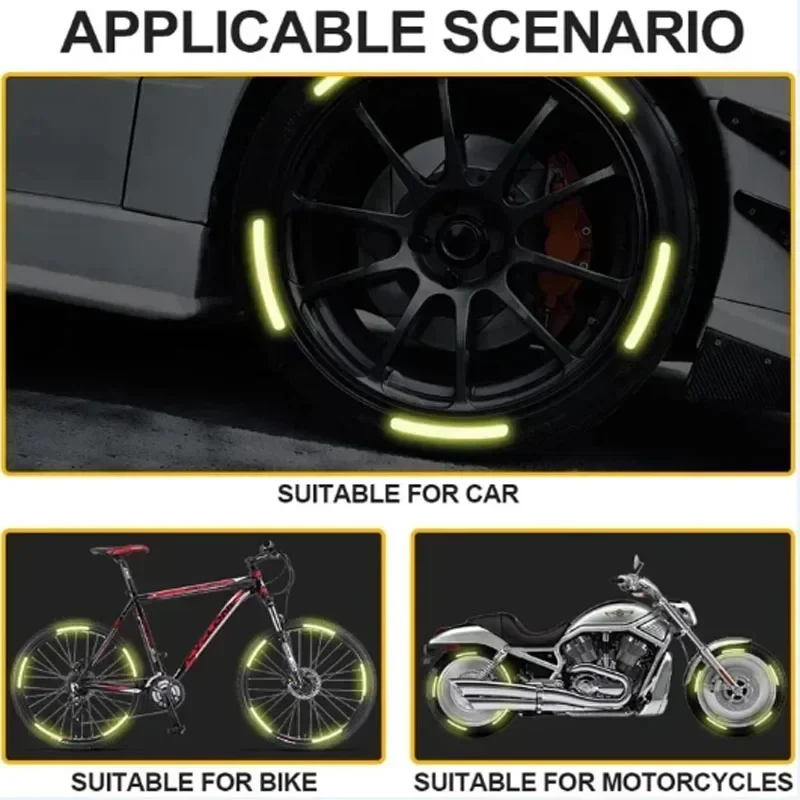 10-40PCS 자동차 휠 허브 반사 스티커 타이어 반사 스트립 야간 운전용 발광 자전거 오토바이 휠 스티커 데칼