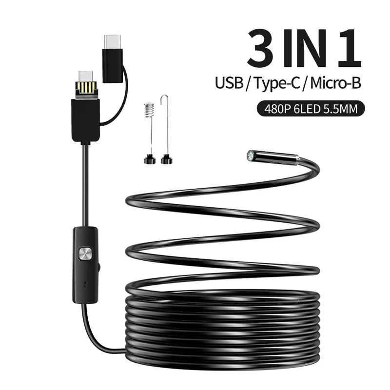 Endoscope Camera USB-C Borescope Inspection Camera with 6 LED Lights Flexible Waterproof Snake Camera for OTG Android Phone PC 1