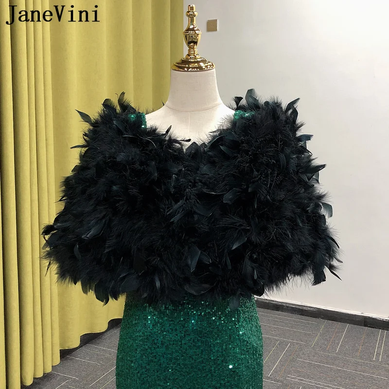 Bridal Bolero Black Feather Bolero Jacket JaneVini White Ostrich