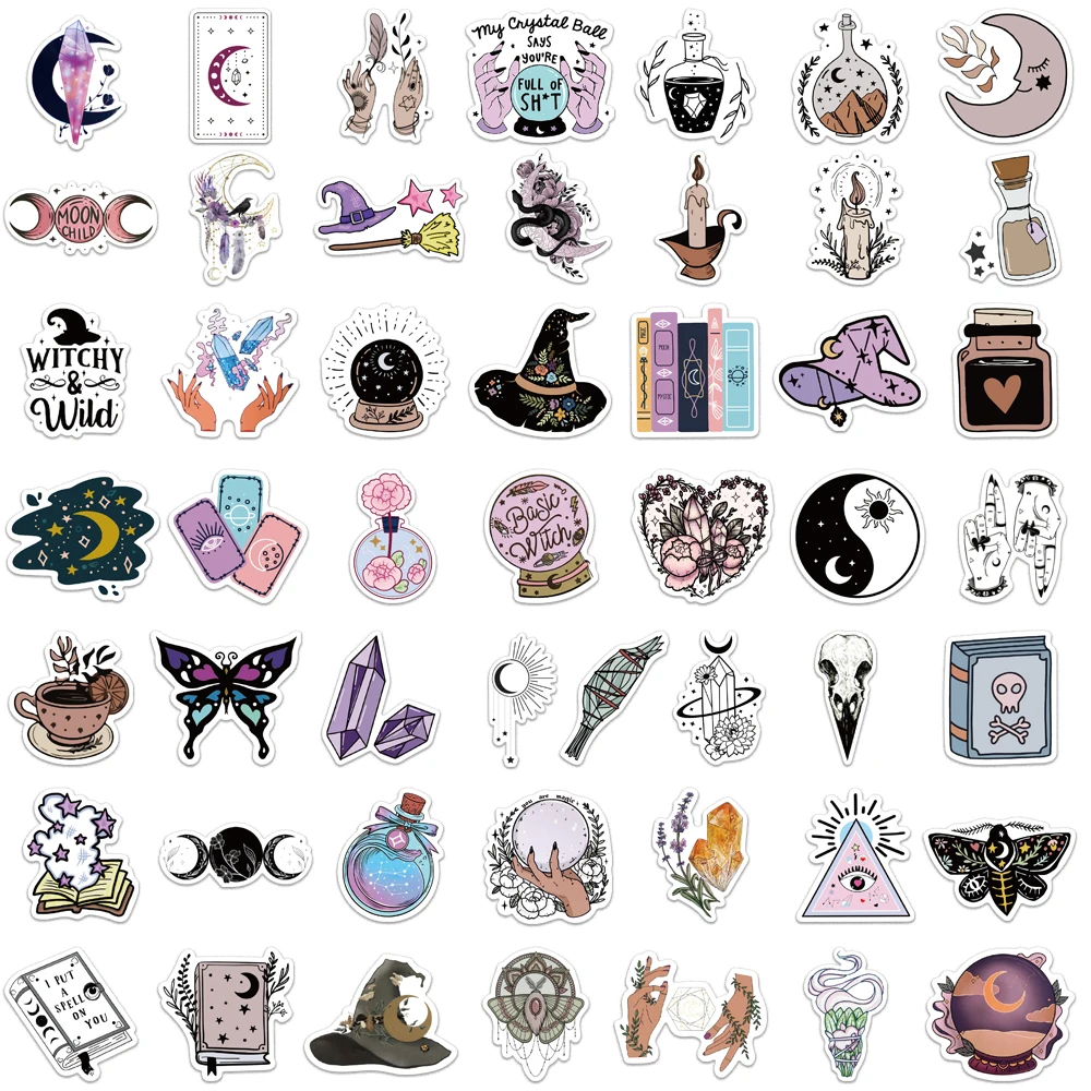 50PCS Bohe Witchy Apotheker Graffiti Aufkleber Hexe Aufkleber Astrologie Tarot Goth Wasserdichte Spielzeug Aufkleber für Kind Mädchen Geschenk – Detail 3