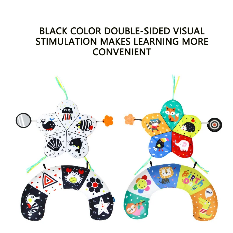 Baby Pillow Tummy Time Toy Black And White Lying Pillow High Contrast Double-Sided Sensory Toy Newborn Head-up Training Pillow 3