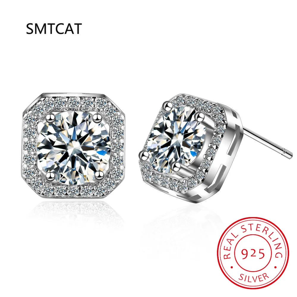 925 Sterling Silver Jewelry Set Square Cut Moissanite Diamond Earrings Necklace for Women Wedding Party