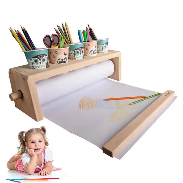 Art Papír Tekercs Adagoló Fa Tartó Asztali Rajz Szervező Kézműves