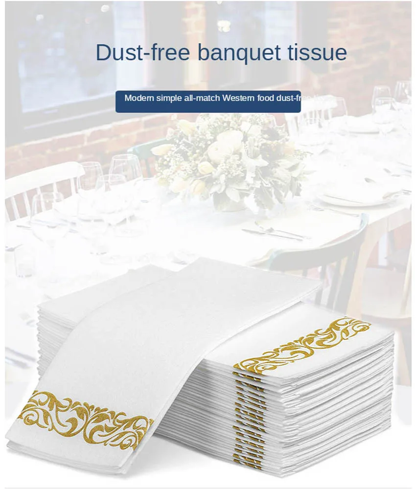 Description Picture 2 of item50PCS Disposable Table Paper Napkins Elegant Tissue Vintage Towel White Foil Gold Dish Bowl Paper Birthday Wedding Party Decorat