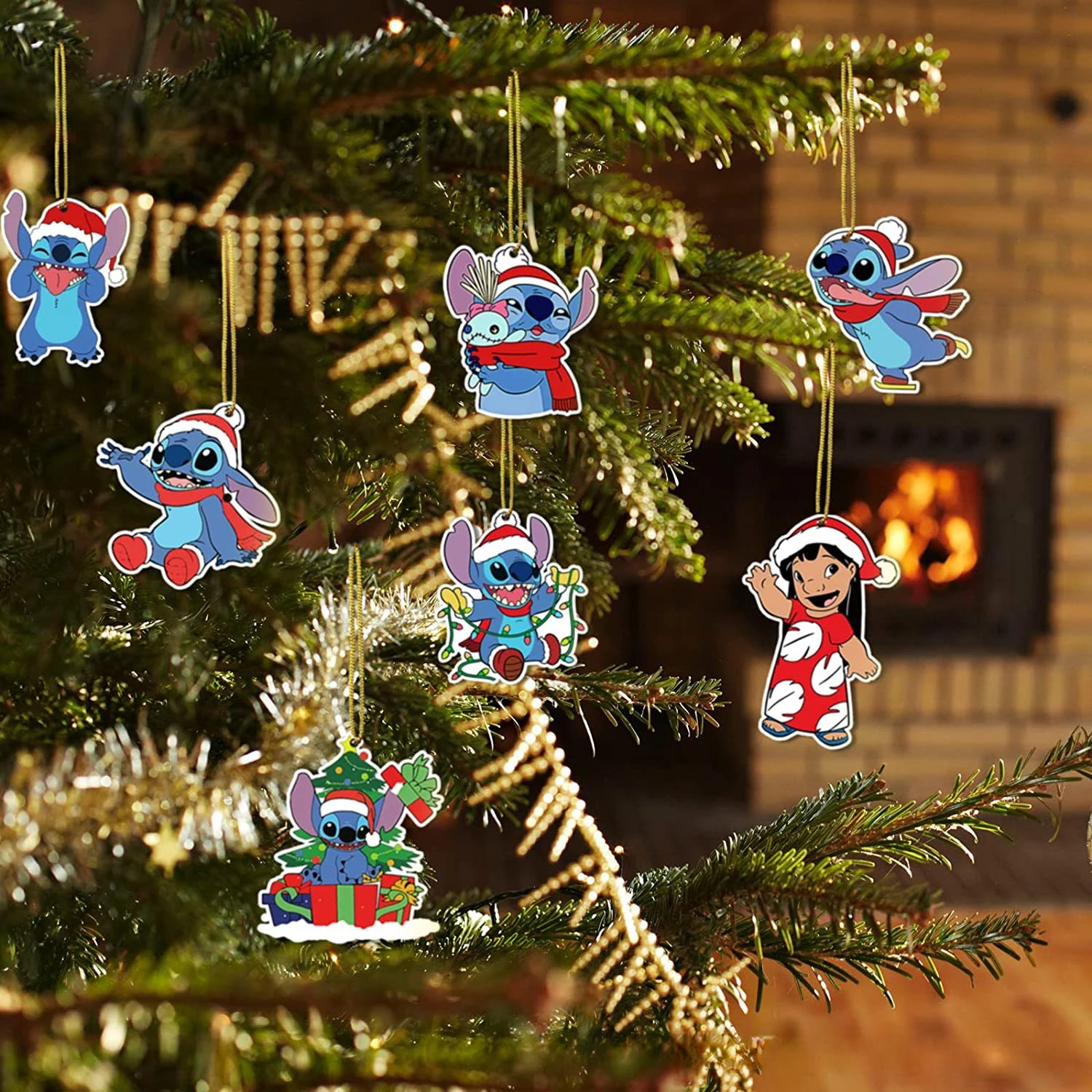 

Kawai Disney 2D Acrylic Keychain Children's Cartoon Stitch Backpack Pendant Christmas Tree Pendant Decoration Holiday Gift Set