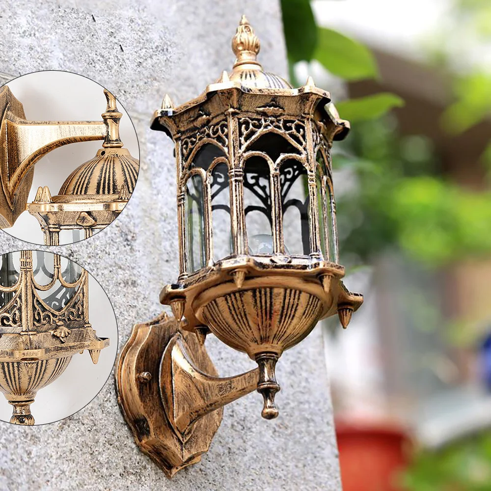 

Retro Antique Lantern Lamp Wall Sconce Lantern Light Fixture Exterior Wall Lamp Vintage Rustic Golden Outdoors Porch Light E27