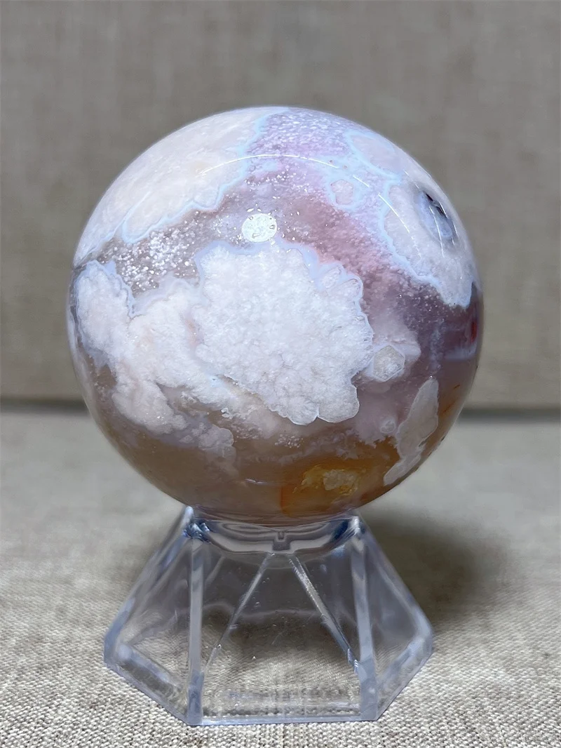 

Natural Flower Agate Sphere With Druzy Free Form Carving Reiki Healing Stone Home Decoration Exquisite Gift