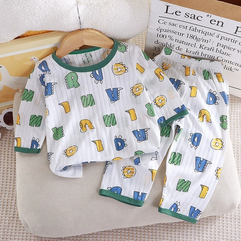 Children's Cartoon Bear Print Pajamas Set, Toddler Boys Girls Long Sleeve Homewear, Kids Soft Sleepwear Outfit for Spring Autumn