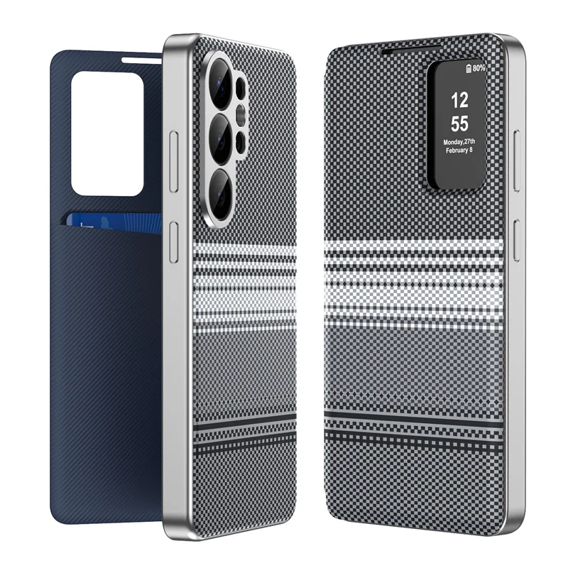 Luxury Smart Display Window Carbon Fiber Pattern Protective Case