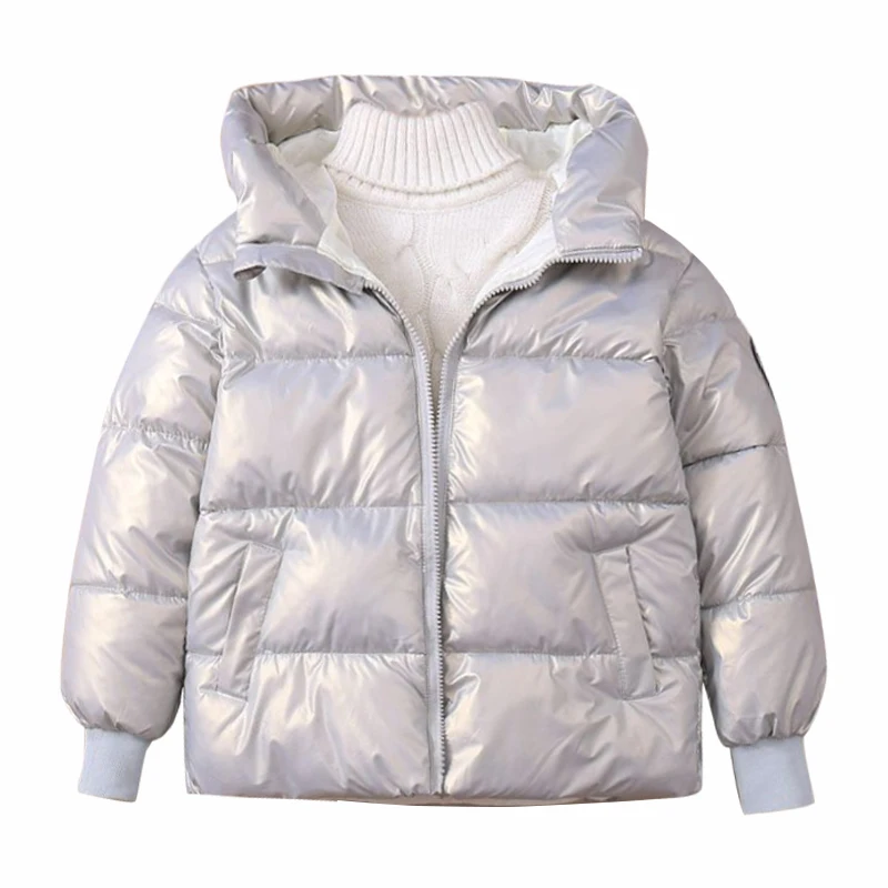 winter new baby thickened cotton padded jacket boys and girls bright face hooded down jacket children's coat