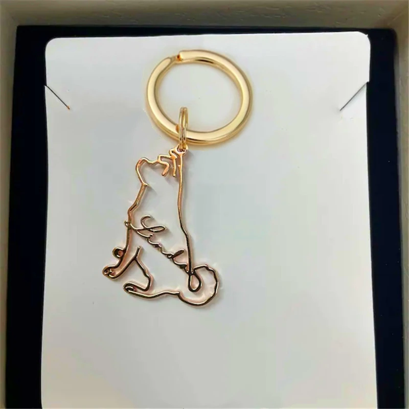 Customied Dog Keychain With Name Personalized Jewelry For Women Animal Pet Lovers Memorial Gift Cat Breed Silhouette Nameplate