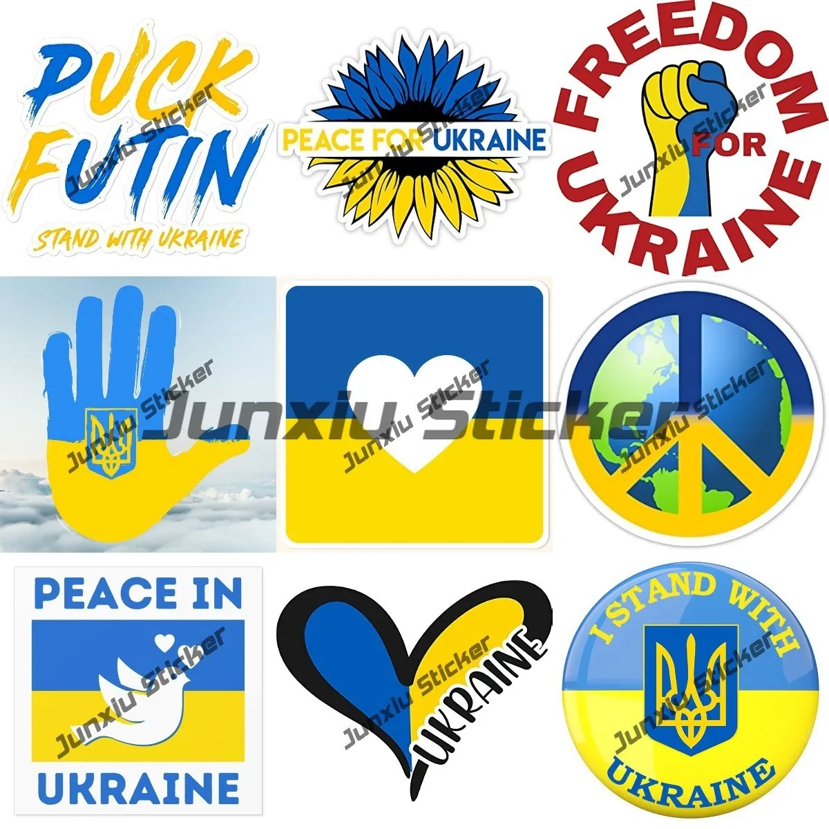 Ukrainian Ukraine Trident Flag Vinyl Decal Peace for Ukraine Sunflower Round Sticker Laptop Removable Sticker Camping Sticker