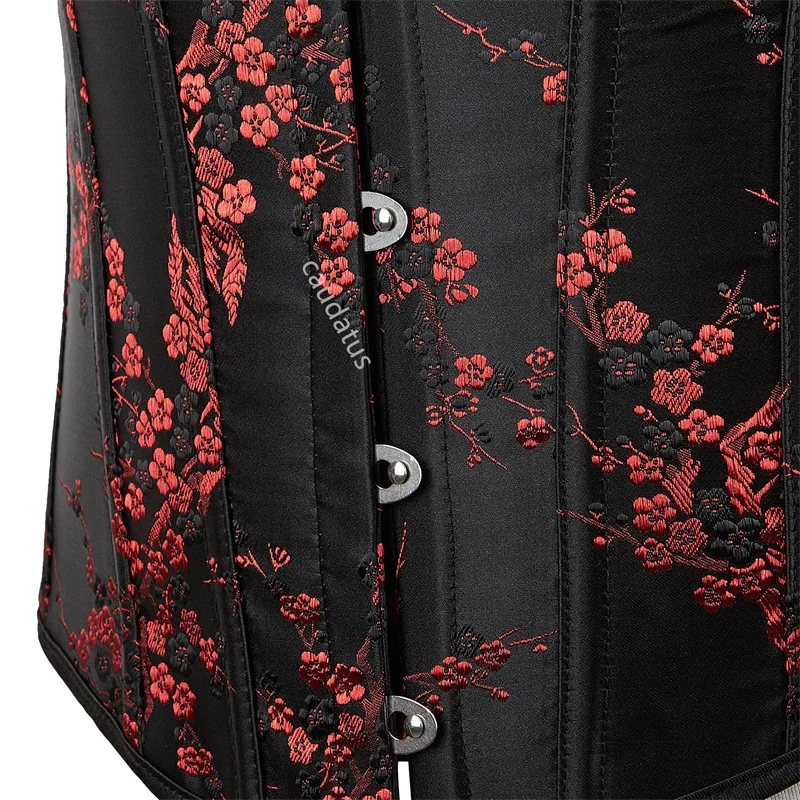 Red Corset Top Bustier Halter Strap Embroidery Flower Plus Size Overbust Burlesque Sexy Lingerie Women Black DropShipping