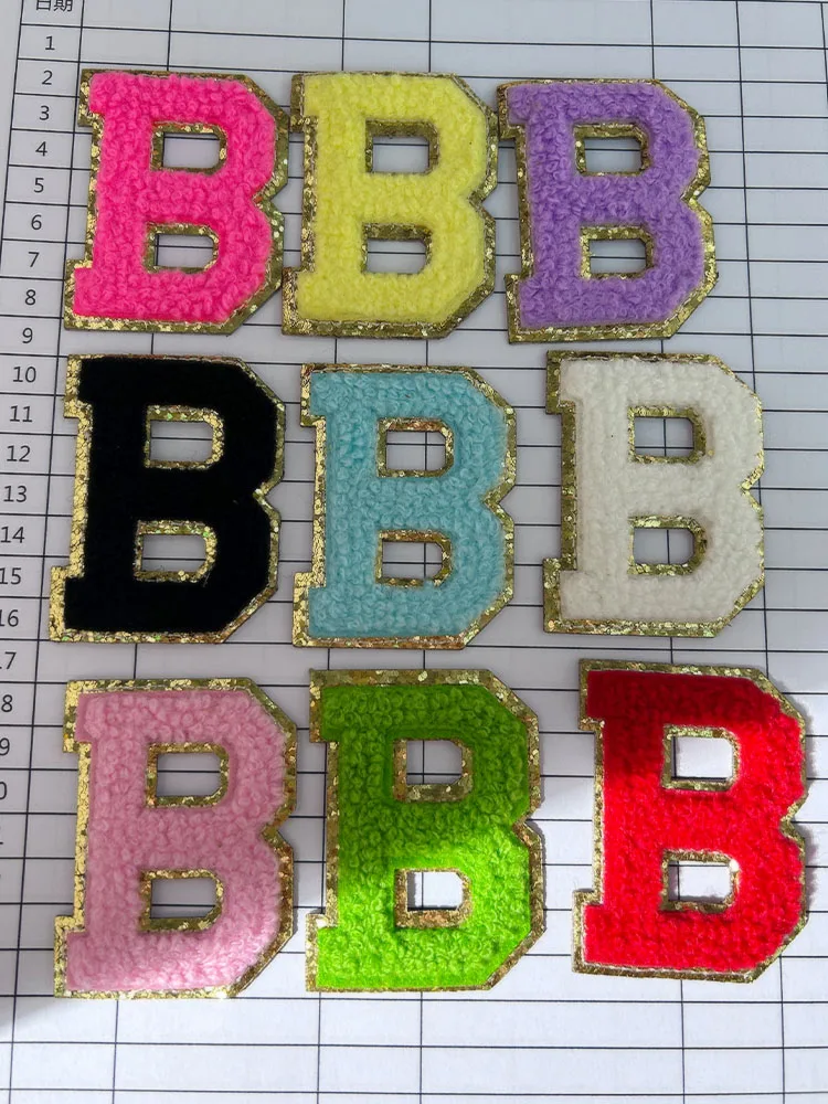 9-Farben-Buchstaben-Chenille-Aufkleber, bestickter Aufnäher, selbstklebende Applikation für personalisierte DIY-Taschenhandwerk – Detail 2