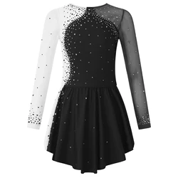 Girls Sparkling Rhinestone Figure Skating and Dance Dress with Sheer Mesh Sleeves - 12 (Black)
