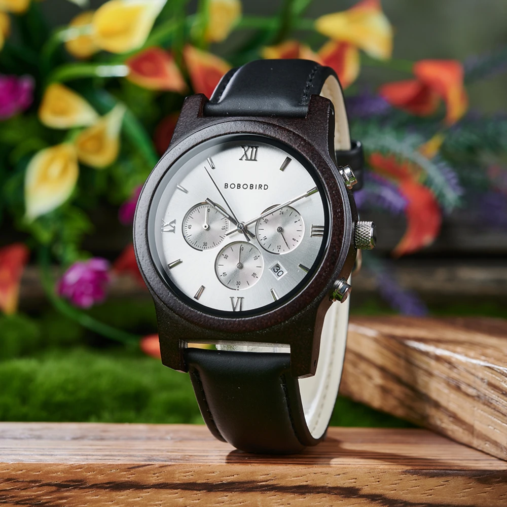BOBO BIRD Couple's Watches Wooden Wristwatch Quartz Movement Stop-watch Auto-date Gift Box Paocking 5