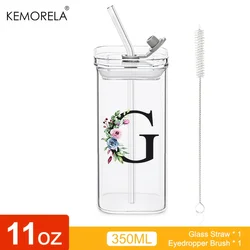 Letter - Shaped Glass Tumbler with Lid and Straw - 300ML Square Clear Drinking Glass - 300ML (G)