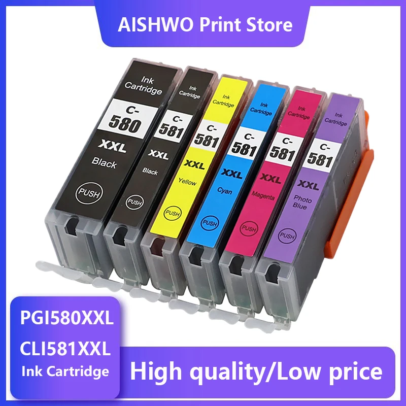 

ASW 6PK Compatible pgi580 cli581 ink for Canon PGI 580 PGBK CLI 581 BK/C/M/Y/PBK XL for PIXMA TS8150 TS8151 TS8152 TS9150 TS9155