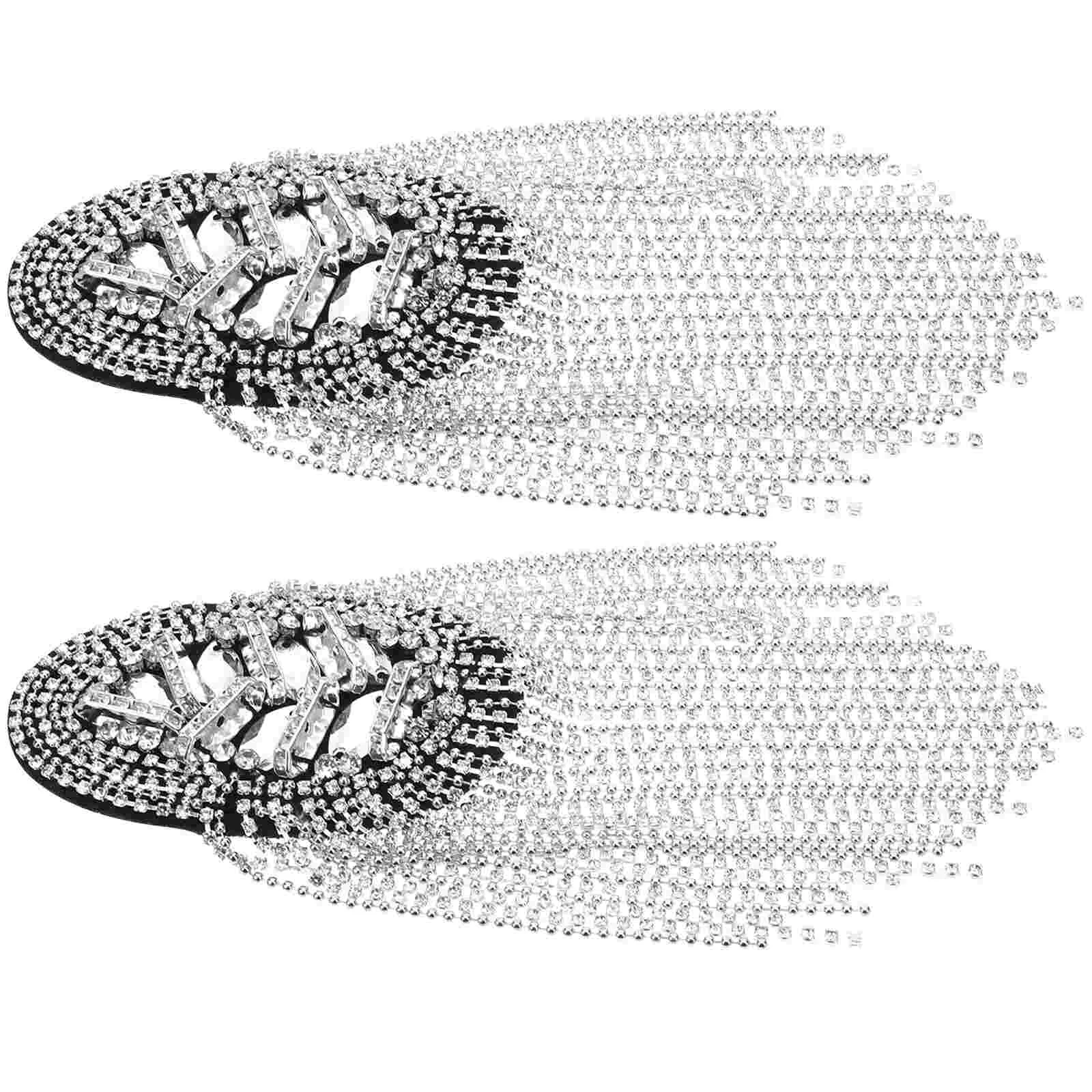 

Shoulder Pads Epaulets Rhinestone Jacket Accessary Silver Tassel Chain Metal Punk Fringe