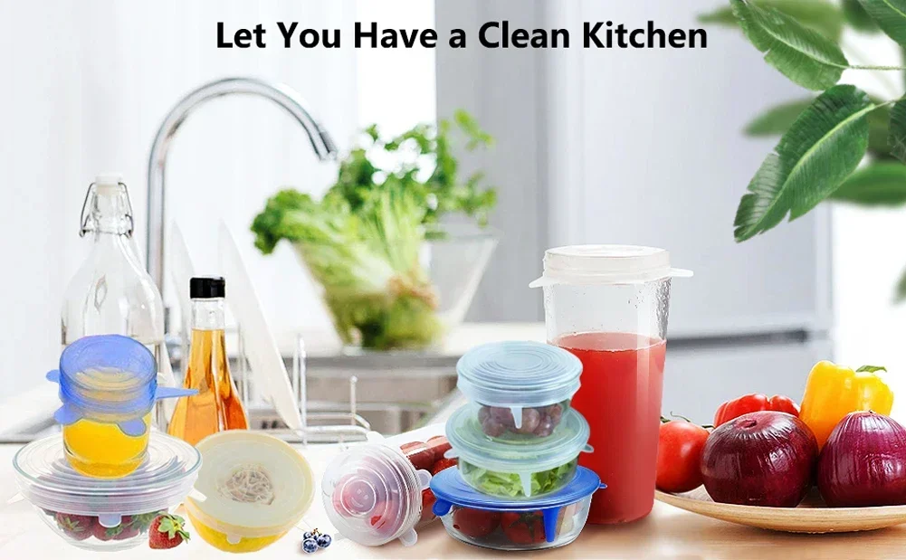 Description Picture 2 of itemFor Kitchen Accessories Cover Organization Fresh-keeping Elastic Bowl Packaging Sealable Food Silicone Lids and Housewares Cans.