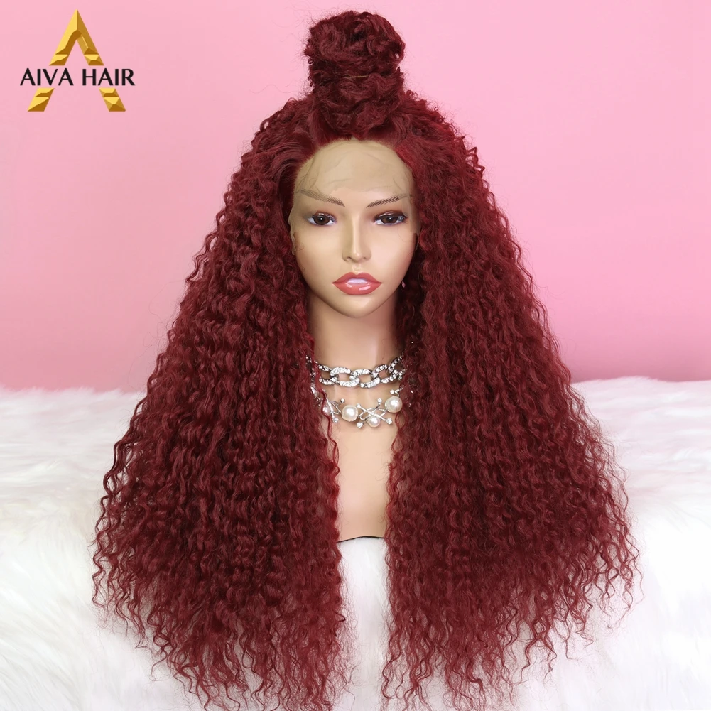 

Aiva Afro Kinky Curly Synthetic 13x4 Lace Front Wig Heat Resistant Ombre Black Synthetic Wig Drag Queen Blonde Wigs For Women