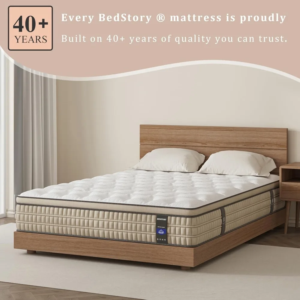 Mattress 12 inch - Pain-Relieving Hybrid for Extra Lumbar & Hip Support - -Isolation Bed in a Box - Fiberglass-Free, Mattresses 6